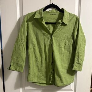 Quarter sleeve Green Button-Up Shirt